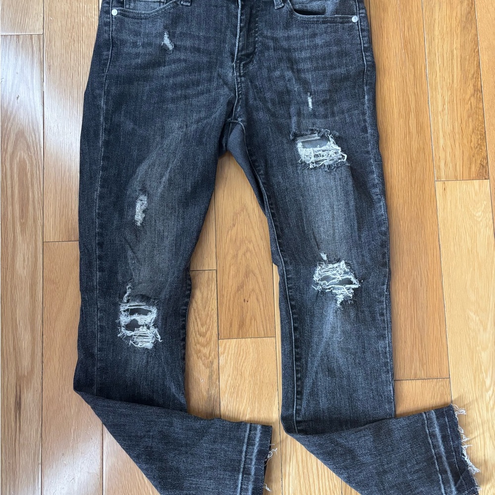 Judy Blue Charcoal Black Distressed Denim Jeans Size 5/27